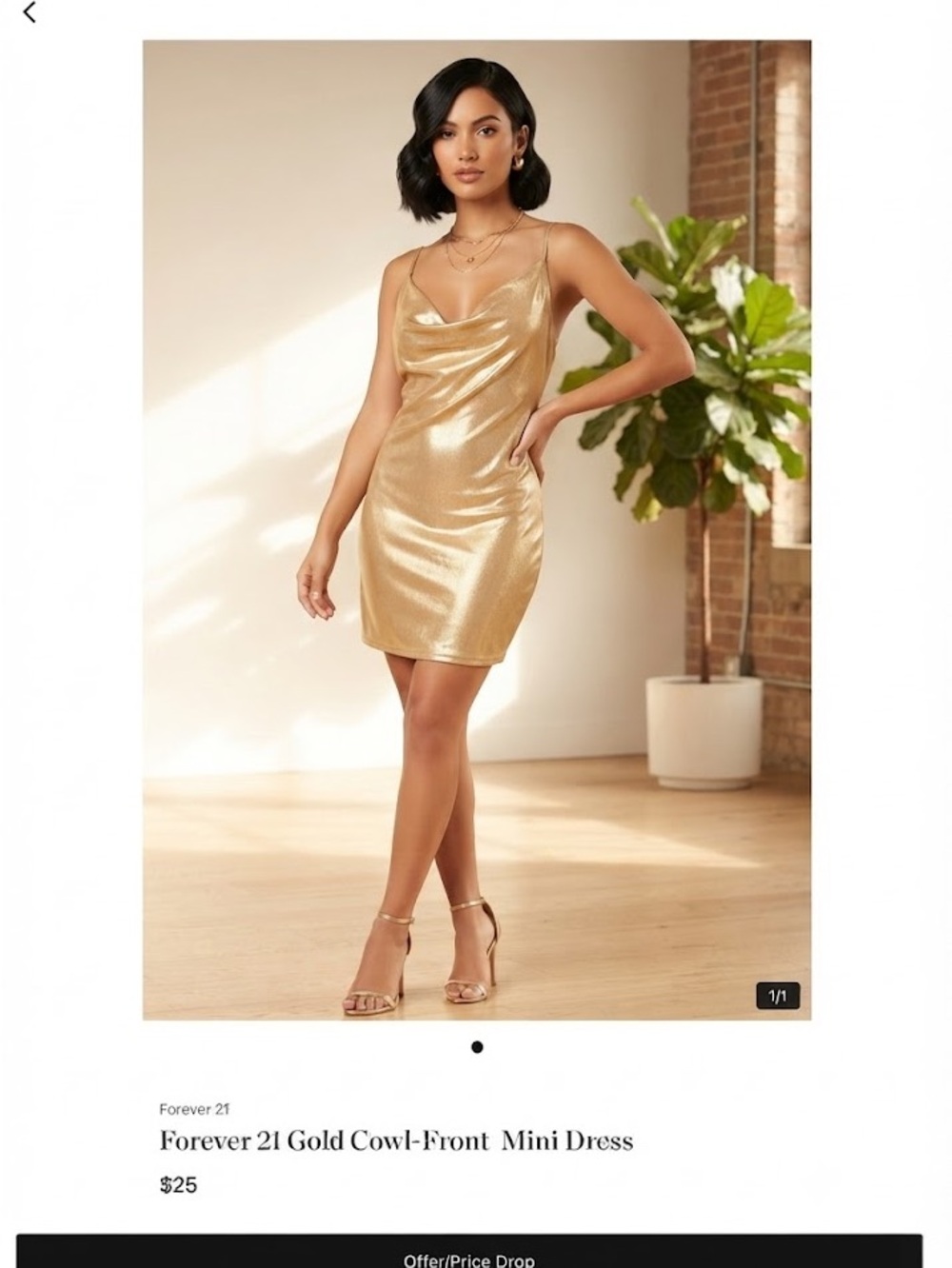 Forever 21 Gold Cowl-Front  Mini Dress